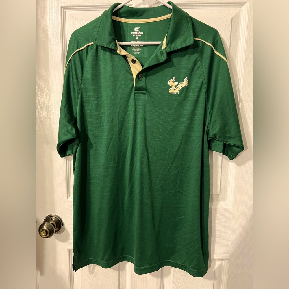 USF Bulls MENS L short sleeve green athletic polo shirt